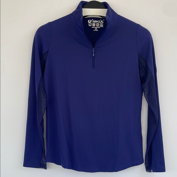 IBKÜL 1/4 Zip Pullover Athletic Quick Dry Top Mesh Sleeves UPF 50 in Blue XS - Picture 10 of 17